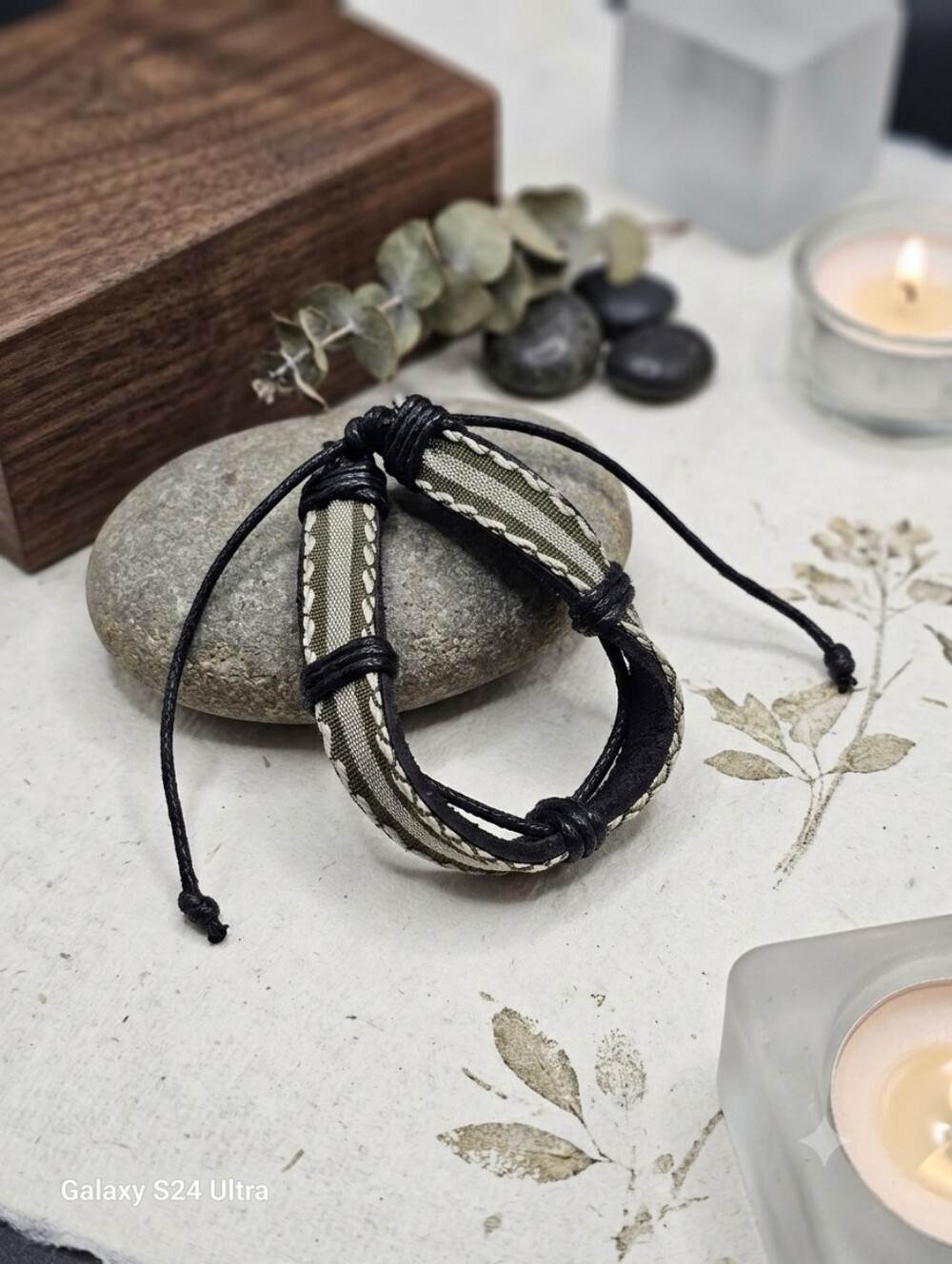 Handmade Olive Green & Black Woven Bracelet